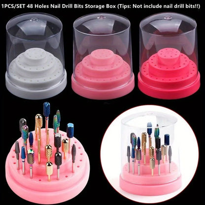 48-Hole Nail Drill Bit Holder - Acrylic Storage Box Stand for Manicure Tools