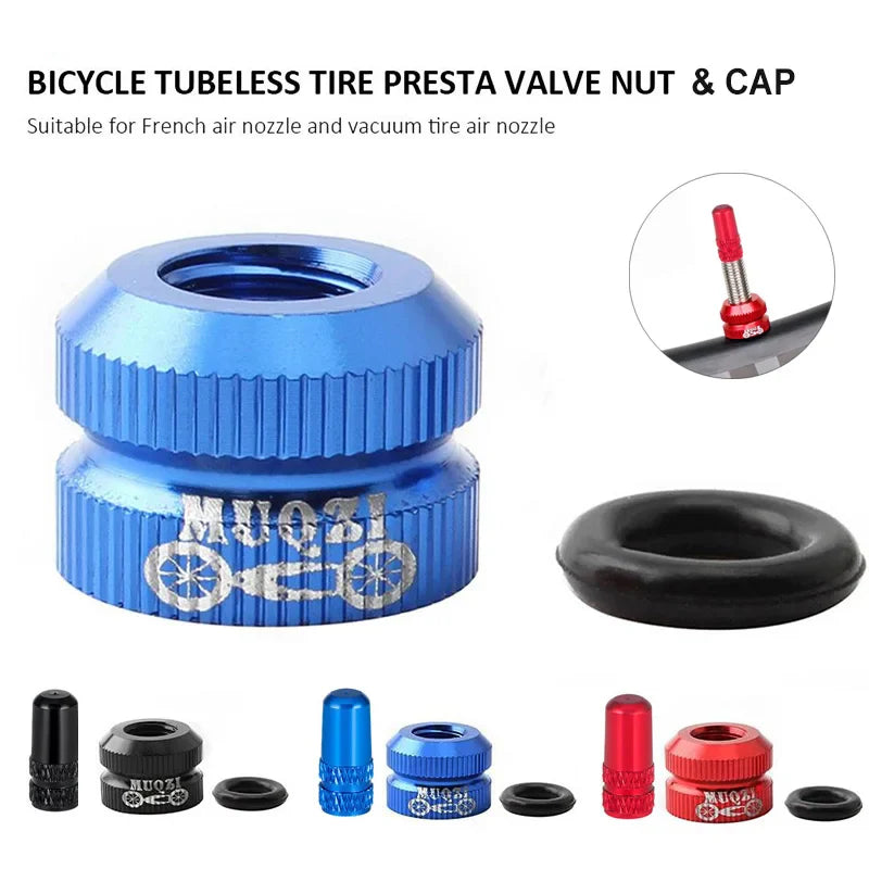 Bicycle Presta Valve Nut & Cap Set – Inner Tube Tire Nozzle Locking Screw with Sealing Ring Dust Protector
