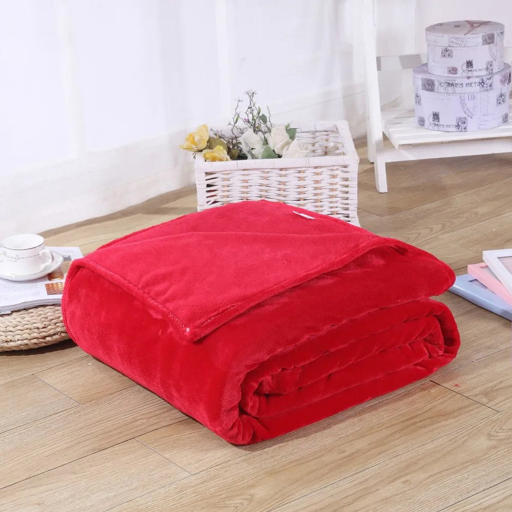 230GSM Coral Fleece Blanket – Soft Warm Flannel Bedspread & Sofa Cover in Blue & Pink