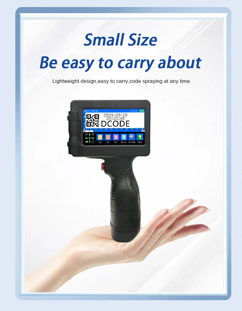 DCODE 1755PLUS Portable Handheld Inkjet Printer – 12.7mm Text, QR, Barcode, Logo & Date Printing Machine