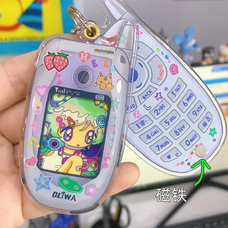 Oliva Acrylic Phone Decoration Keychain — Kawaii Pendant with Photo Frame for 1-Inch Photos, Perfect Birthday Gift