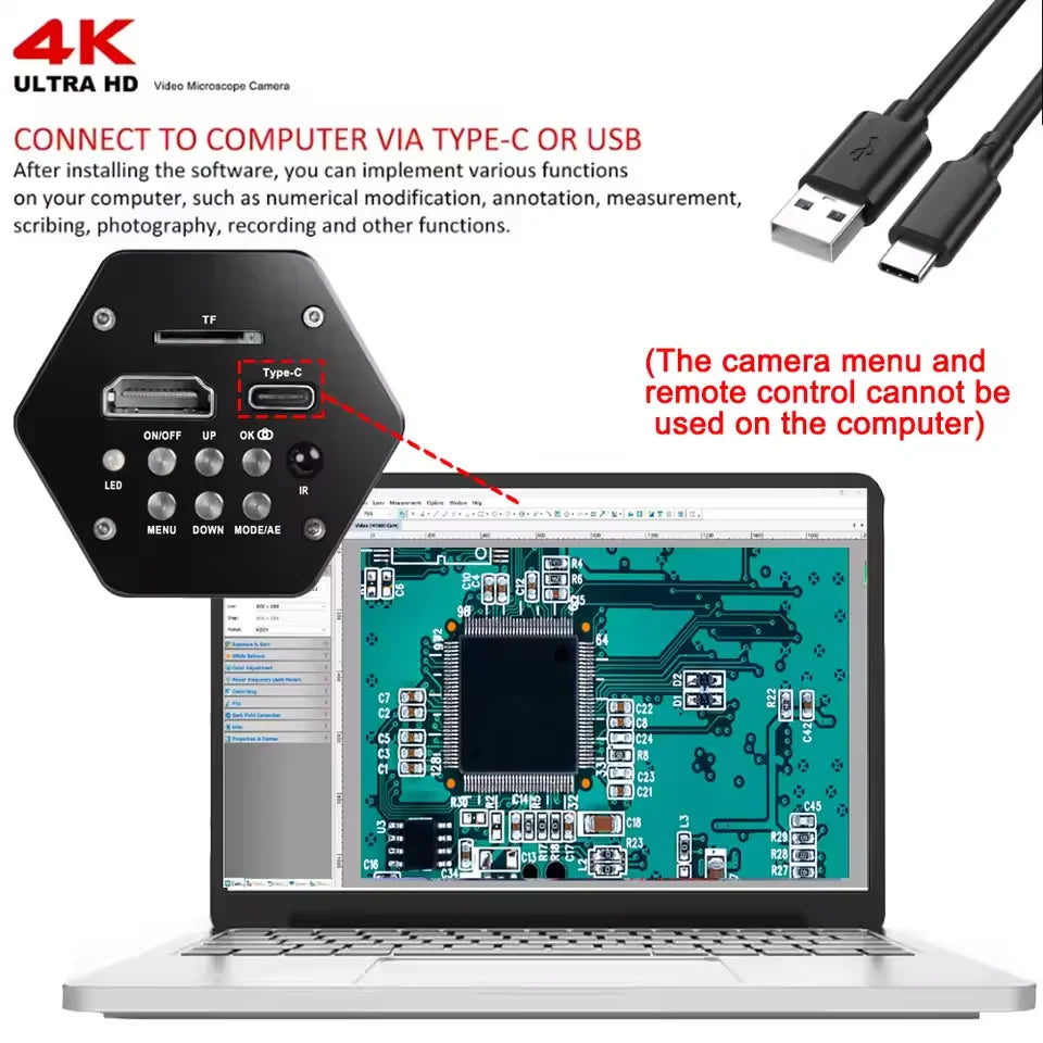 1080P 4K Industrial Microscope – 150X C-Mount Lens with 48MP/13MP Digital Camera, HDMI/USB-C/VGA for PCB Soldering & DIY