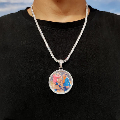 Custom Photo Medallion Necklace - 18K Gold Iced Out Cuban Pendant Hip Hop Personalized Picture Jewelry Gift