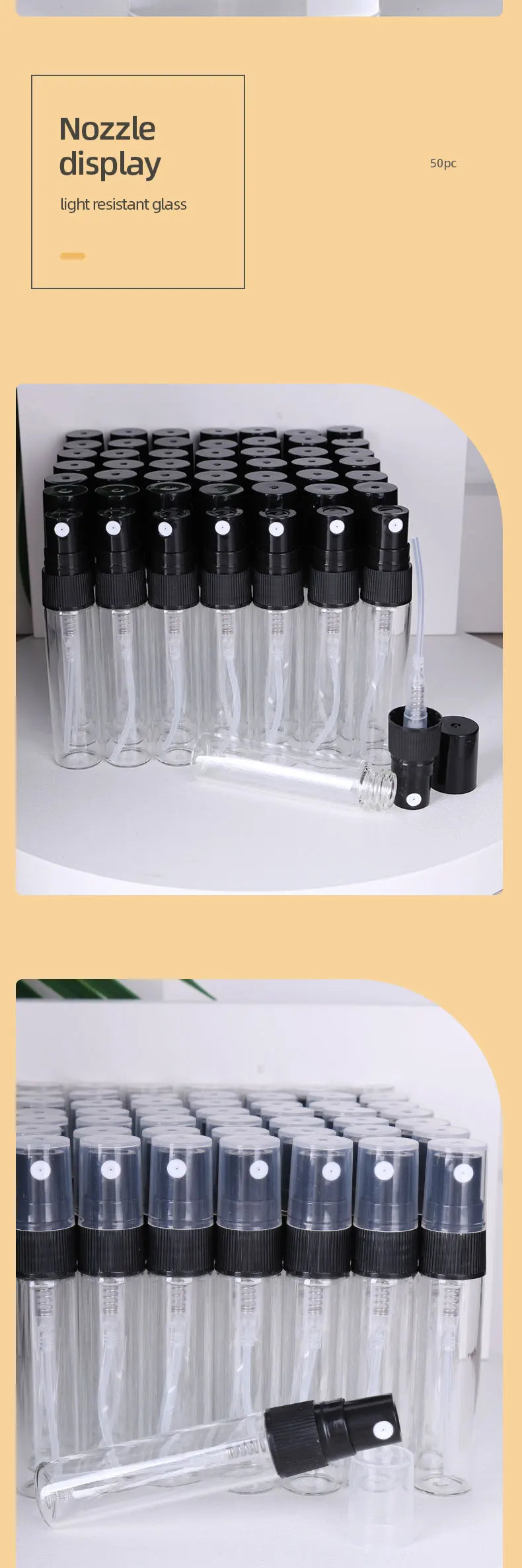 50-Pack 5ml Mini Glass Perfume Spray Bottles – Transparent High-Quality Portable Travel Sub-Bottles