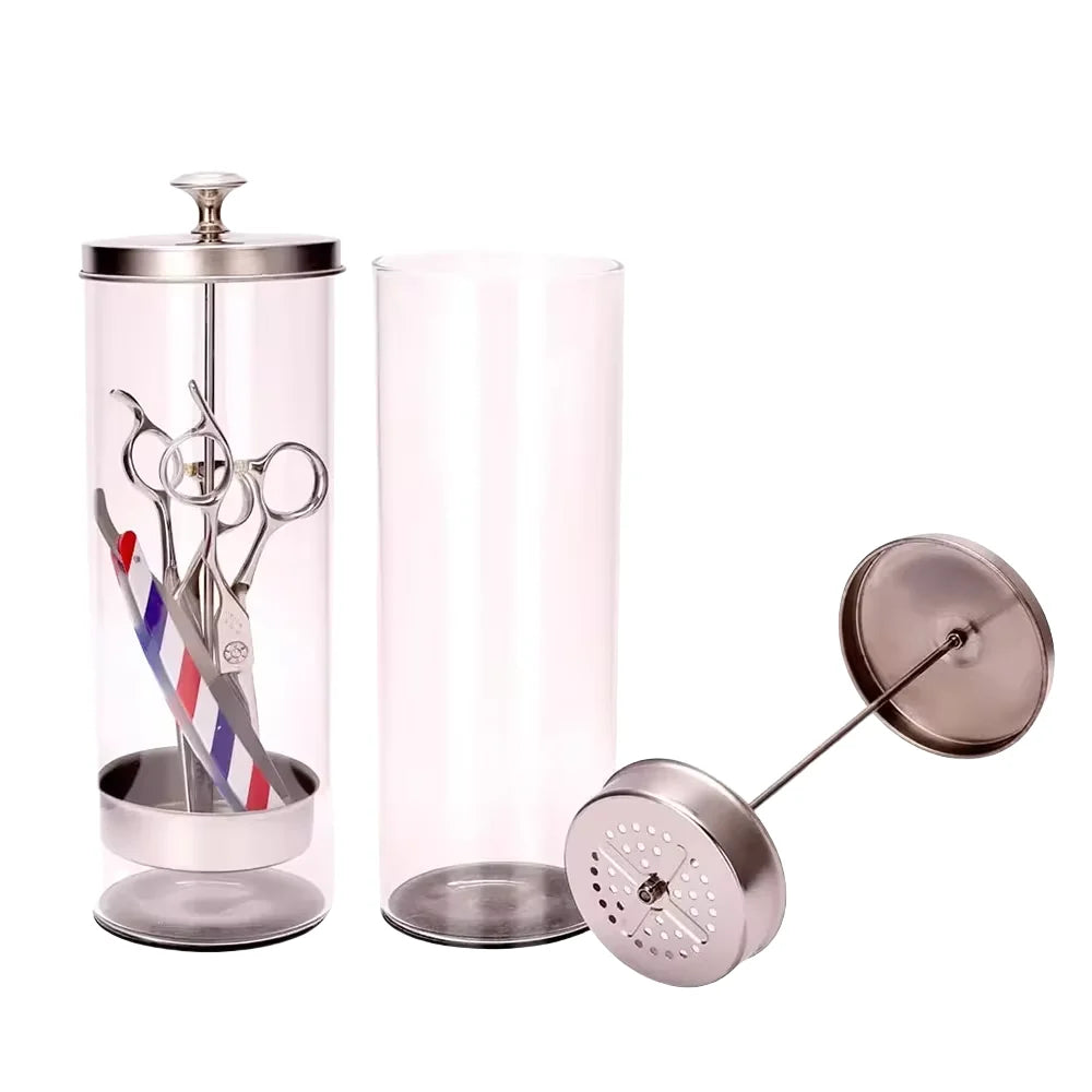 Beauty Hair Sponge Stainless Steel Glass Disinfection Jar — Filtered Sterilization Container for Salon Tools