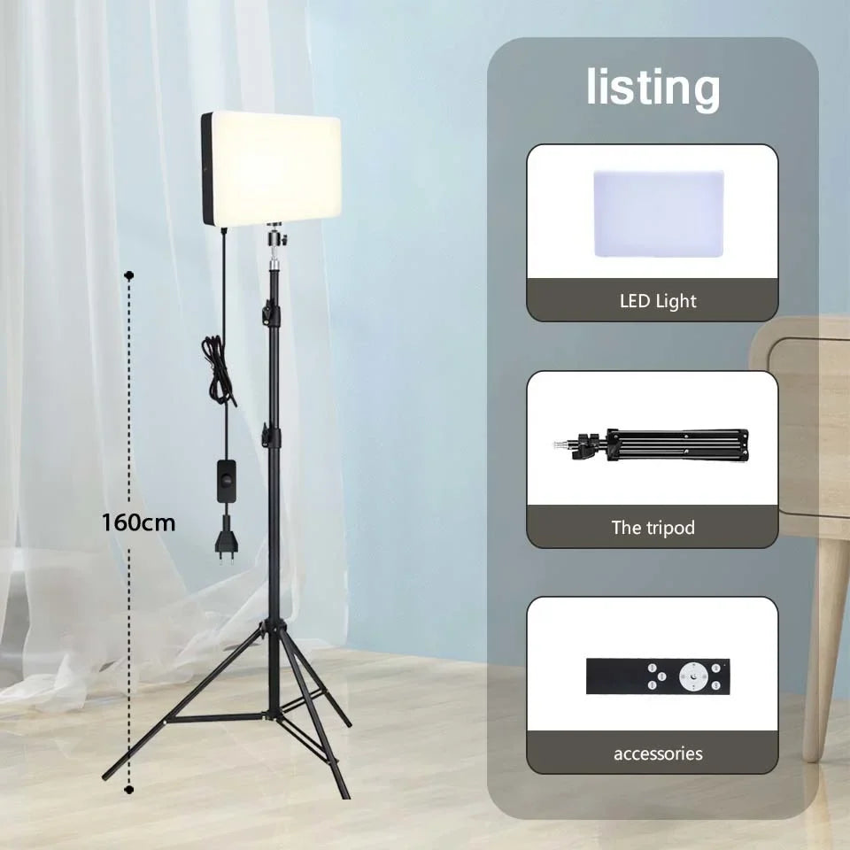 LED Photo Studio Video Fill Light Panel – 3000K-6500K Adjustable with Tripod Stand & Long Arm, EU Plug for Live Streaming