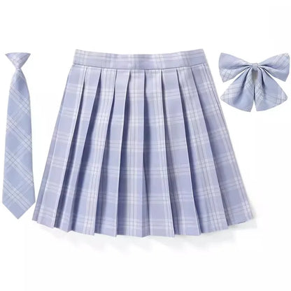 Women’s Plaid Pleated Skirt with Bowtie – XS-5XL Harajuku Preppy Mini Japanese School Uniform, Summer Kawaii Jupe