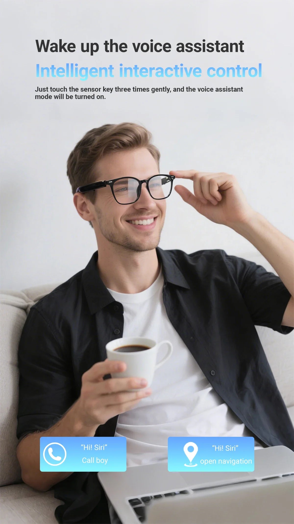 Smart Glasses with AI Translation – Supports 100+ Languages, Bluetooth TWS, Calls, Music, Noise Reduction & Light Control for Men & Women