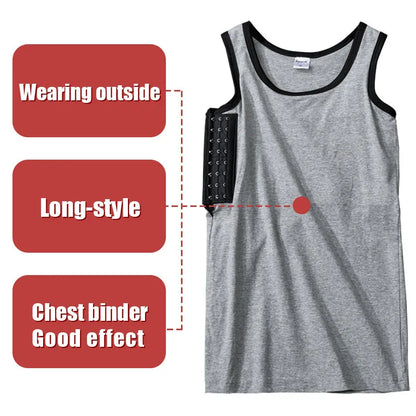 360° Full Coverage Chest Binder – Long-Style Sports Binder with 3-Row Buckle, Comfortable & Breathable