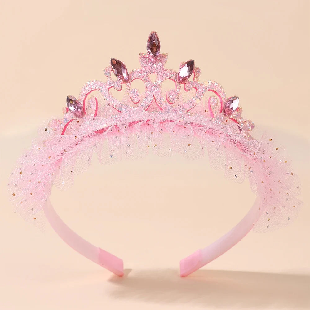 Girls Glitter Princess Tiara Headband - Lace Tulle Rhinestone Crown for Birthday Parties
