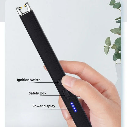 Windproof Pulse Arc USB Lighter — Electronic Electric Igniter with Safety Lock & Battery Display for BBQ & Kitchen