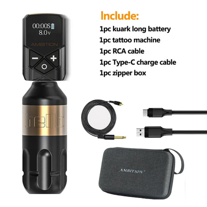 Ambition Stroke 4.0mm Rotary Tattoo Machine with Coreless Motor, 33mm Grip, RCA Interface, Permanent Makeup Pen for Body Art