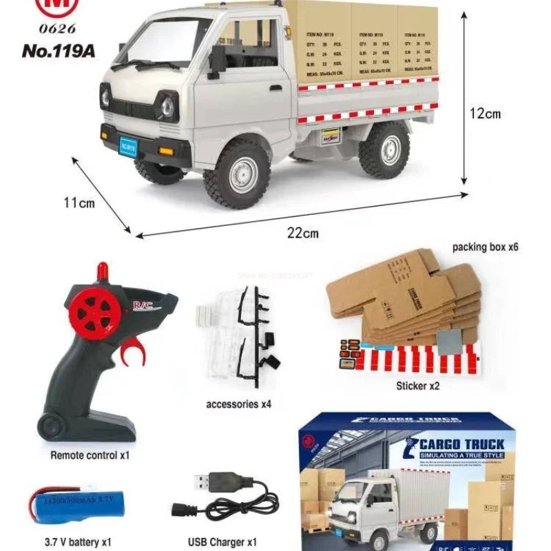 1:10/1:16 WPL D12 RC Drift & Climbing Truck with LED Lights – Electric Toy Car Model for Boys, Perfect Christmas Gift