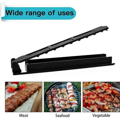 New Single Row Kebab Maker - BBQ Meat Skewer Machine, Reusable Plastic Kebab Press - Kebab Preparation BBQ Tool for Easy Skewering