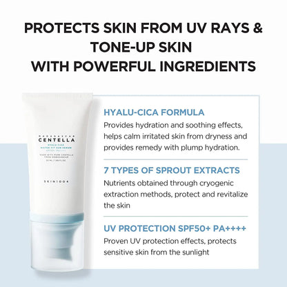 SKIN1004 Korean Centella Sun Serum SPF50+ — Hyaluronic Acid UV Protection for Sensitive Skin