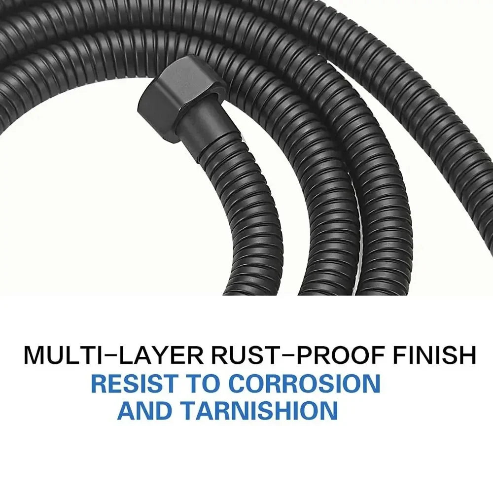 New 1.5/2/3M Flexible Shower Hose — Black SUS304 Stainless Steel Bathroom Water Extension Pipe and Bath Accessories