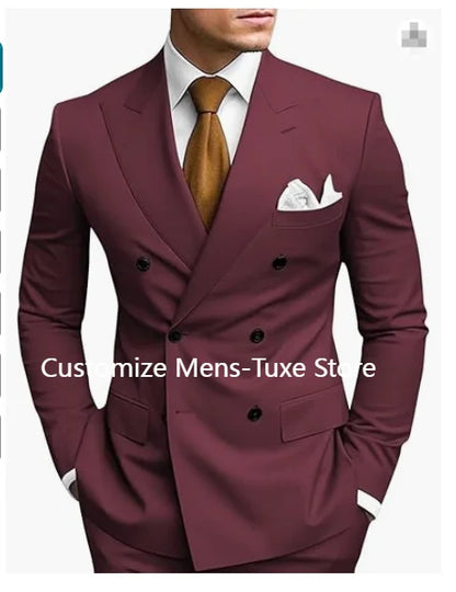 Men's Brown Double Breasted Suit - Slim Fit Peaked Lapel Formal Blazer & Trousers Set For Business and Wedding Wear