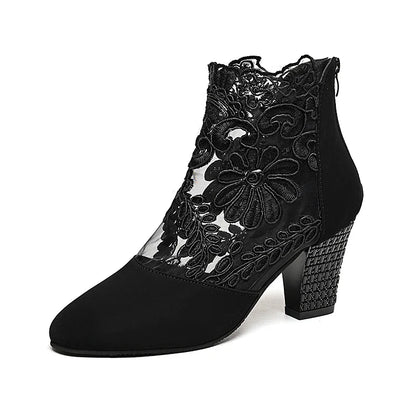 Women’s Spring Lace Boots – Fashion High Heels Ankle Shoes with Round Toe, Plus Size Available