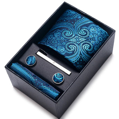 Men’s Tie and Pocket Square Gift Set – 2023 Mixed Colors Paisley Necktie in Box, Wedding Suit Accessory