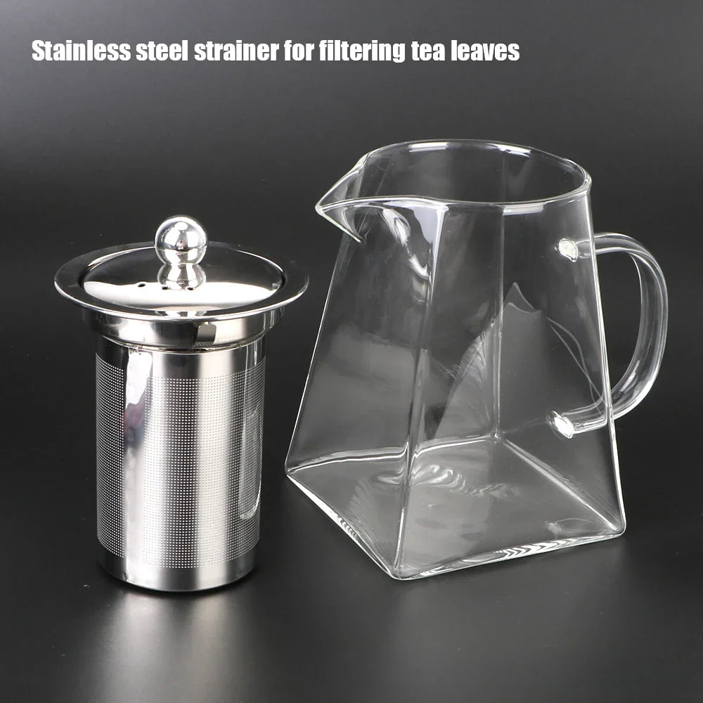 Glass Teapot with Stainless Steel Infuser – 550/750/950ML Heat-Resistant Clear Teaware, Household Tea Kettle with Infuser