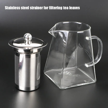 Glass Teapot with Stainless Steel Infuser – 550/750/950ML Heat-Resistant Clear Teaware, Household Tea Kettle with Infuser