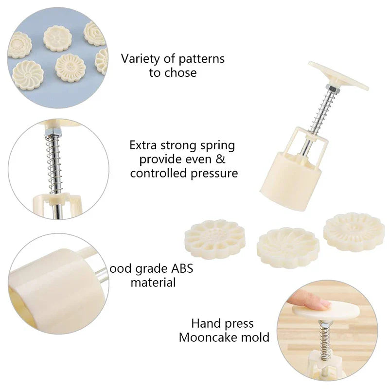 DIY Flower-Shaped Mooncake Mould for Mid-Autumn Festival - Hand Pressure Fondant Pastry Decorating Tools