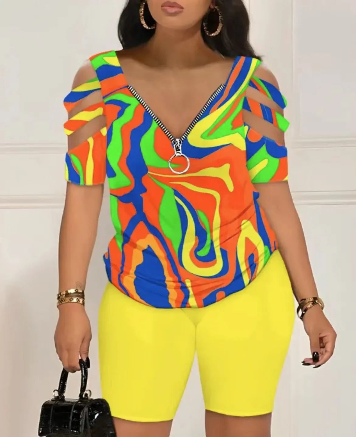 2025 Women’s Summer Two-Piece Set – Sexy Casual T-Shirt & Shorts Outfit, Loose Printed Top