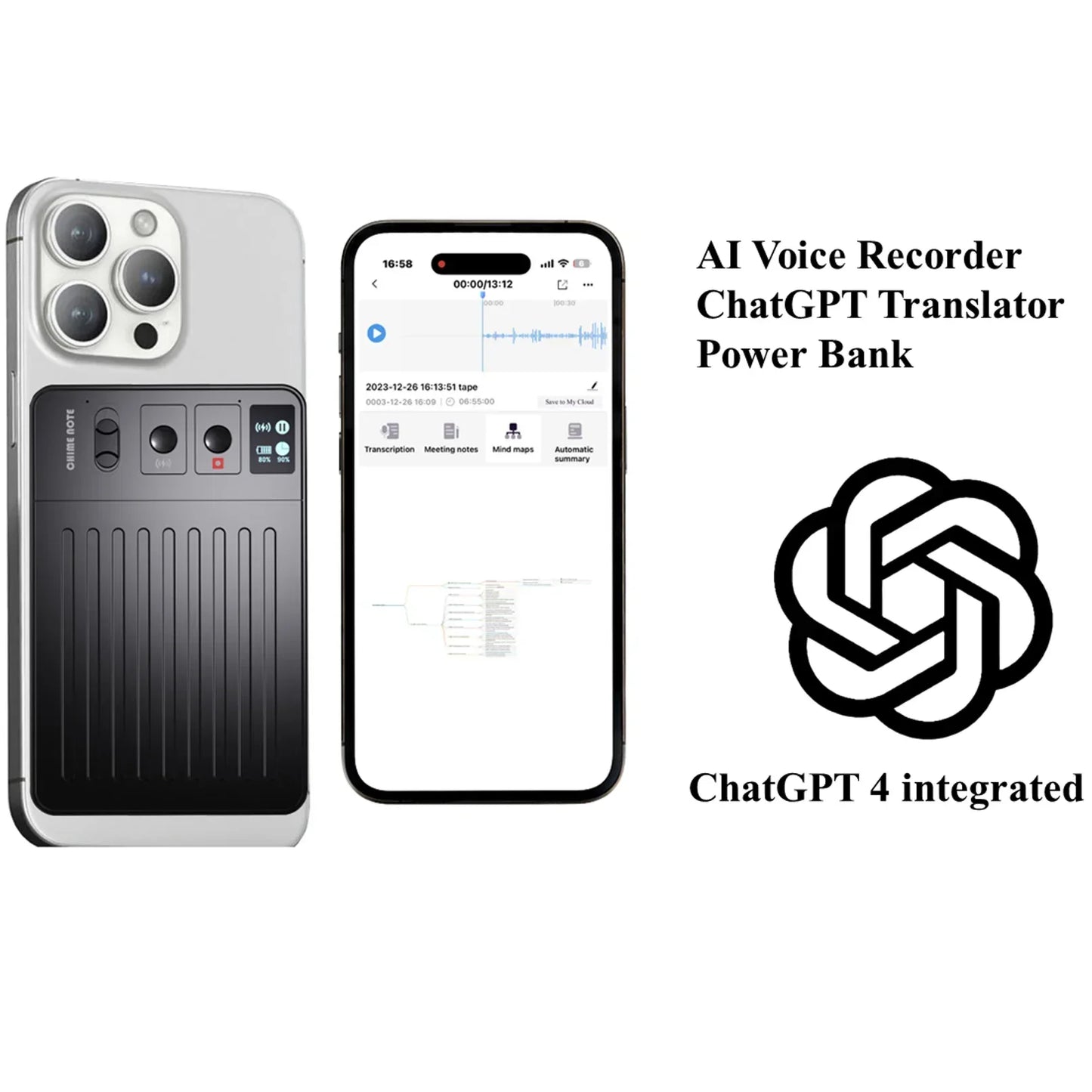 ChatGPT-4 AI Mini Voice Note Recorder — Real-Time Translator Device with Phone Charging & Intelligent Translation