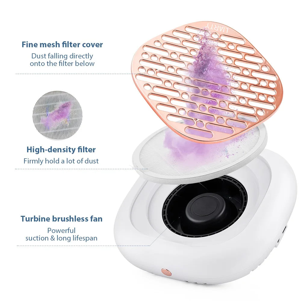 130W Brushless Nail Dust Collector – Powerful Suction Nail Dust Extractor, Manicure Vacuum Cleaner with 2 Filters