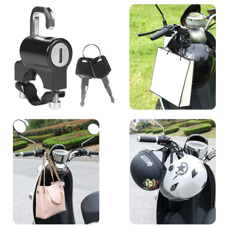 Universal Motorcycle Helmet Lock - Anti-Theft Handlebar Mount Security Metal Lock for Electric Motorbikes, 22mm-26mm with Keys Set