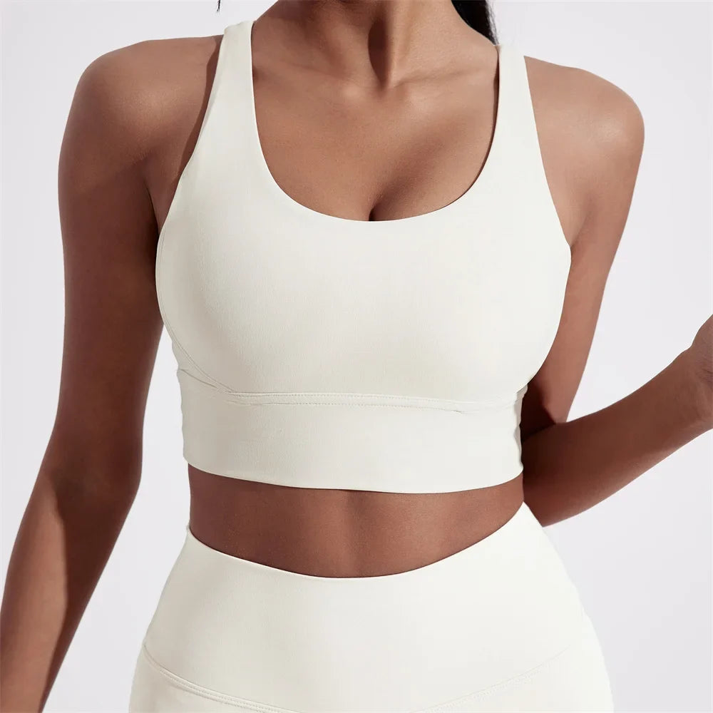 Women’s Cross Back Sports Bra - High Support Fitness Yoga Training Top with Removable Chest Pads