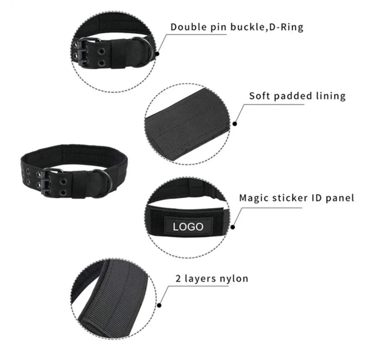 Adjustable Reflective Nylon Dog Collar – Heavy Duty Tactical Training Collar for German Shepherds