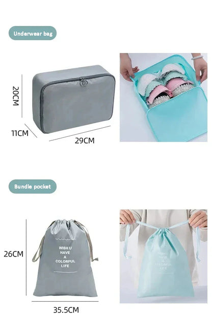 7–10 Pc Travel Organizer Storage Bags Set – Portable Packing Cubes for Suitcase, Clothes, Shoes & Luggage Tidy Pouch