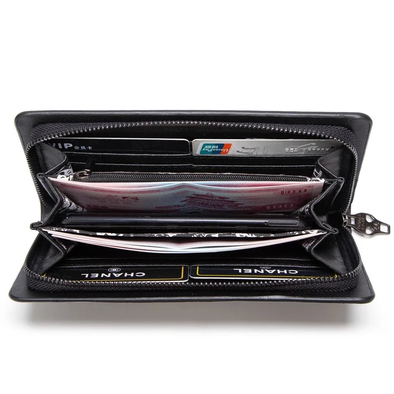Women's Gothic Skull Head Long Wallet – Black Handheld Mobile Wallet with Wrist Strap & Card Clip