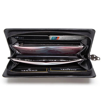 Women's Gothic Skull Head Long Wallet – Black Handheld Mobile Wallet with Wrist Strap & Card Clip