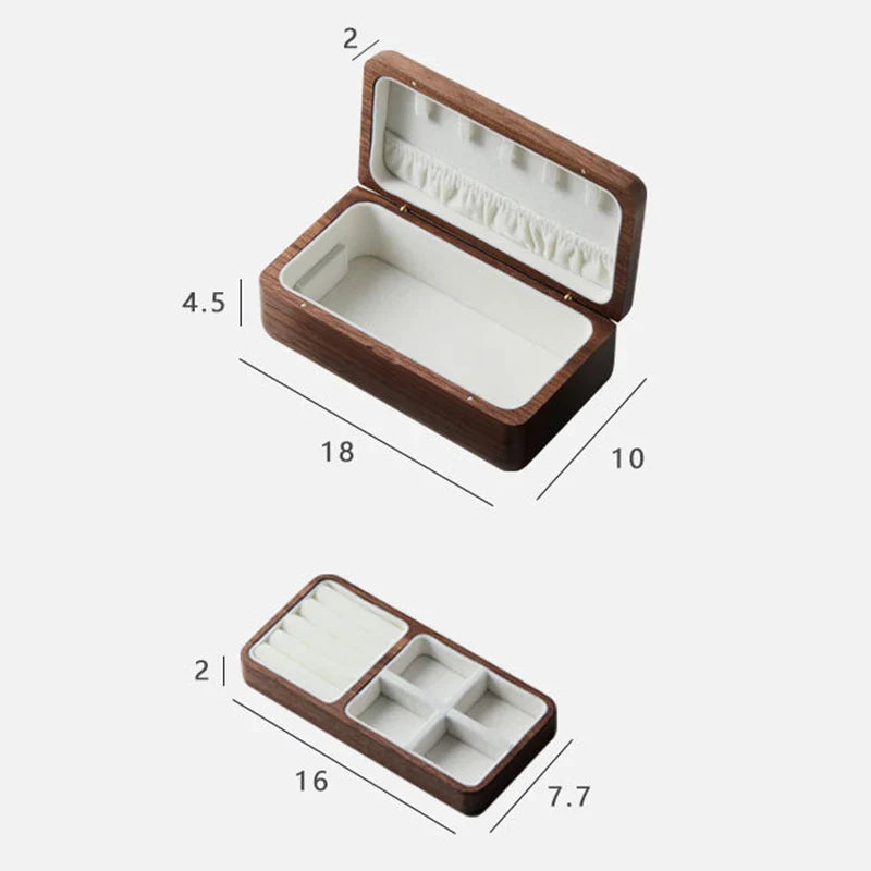 Double Layer Wooden Jewelry Box – Necklace, Bracelet & Earring Organizer in Black Walnut, Perfect Wedding Gift