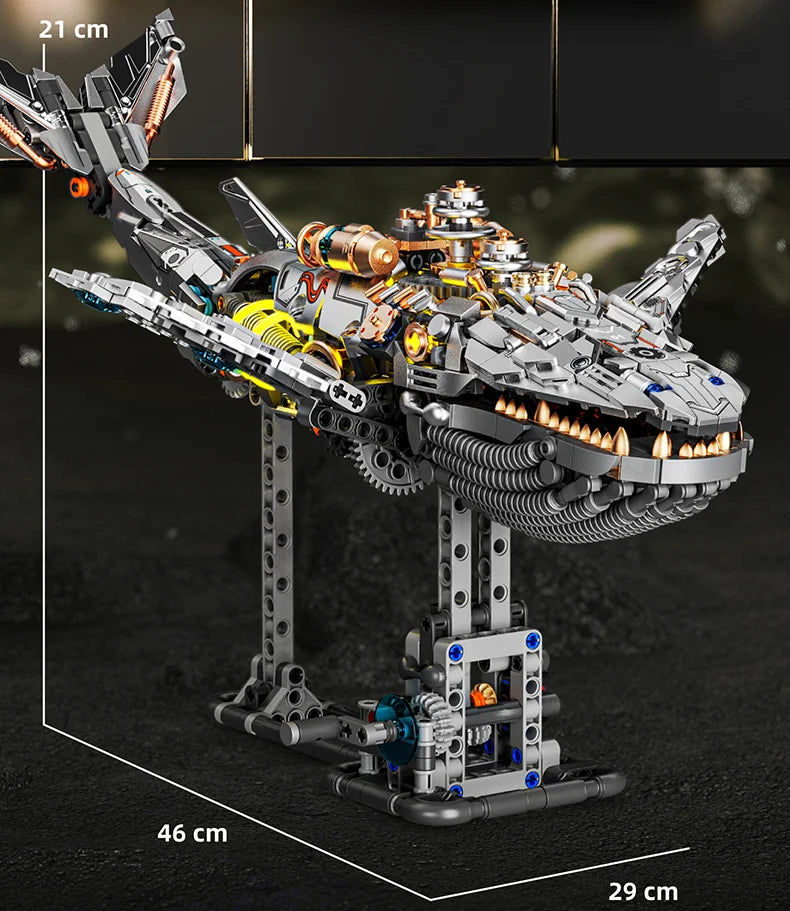 Mechanical Animal Building Blocks – T-Rex, Whale, Parrot, Devil Ray & Shark Model with Lights for Kids & Adults