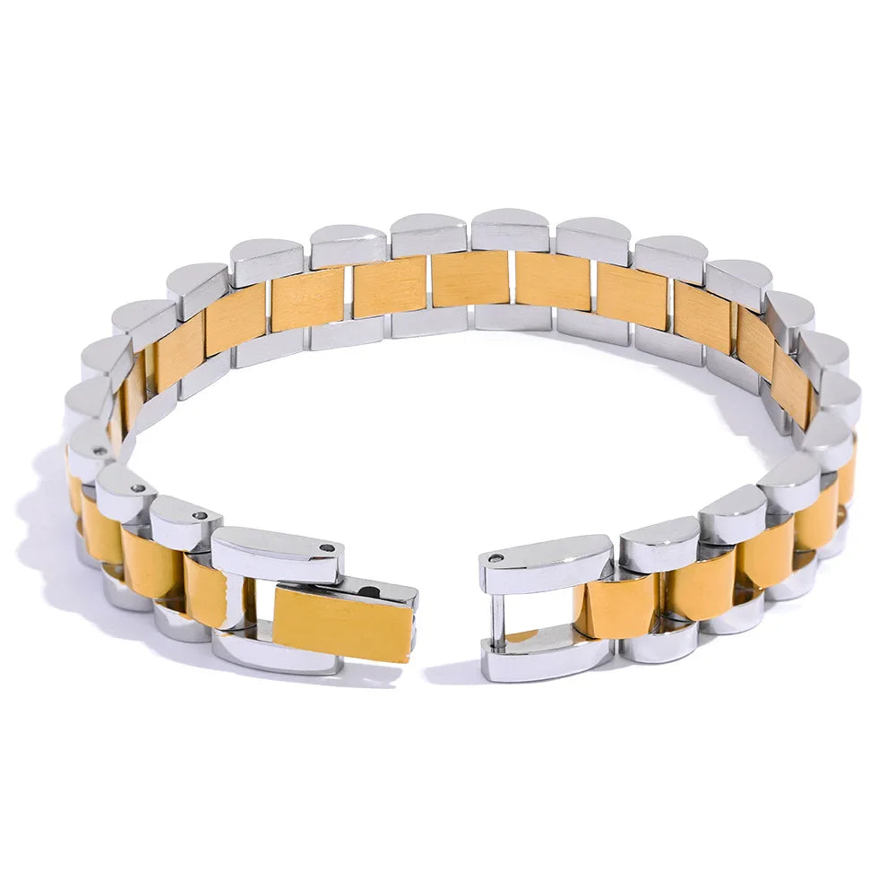Yhpup Stainless Steel Chain Bracelet – 18K Gold Plated Heavy Metal Texture Waterproof Fashion Jewelry for Men & Women