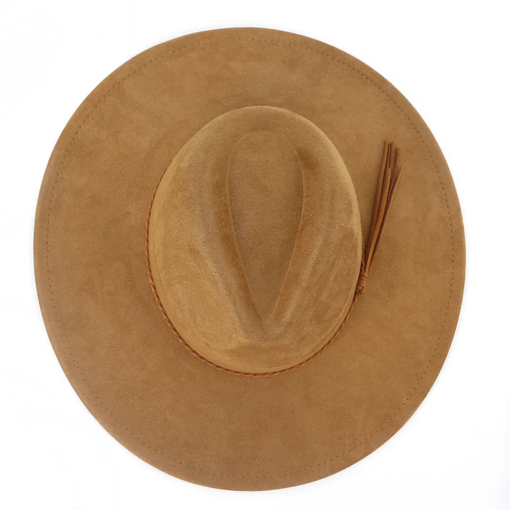 Suede Top Hat Fedora - 9.5cm Wide Brim Felt Jazz Hat for Men and Women, Autumn/Winter Classic Church Sombrer