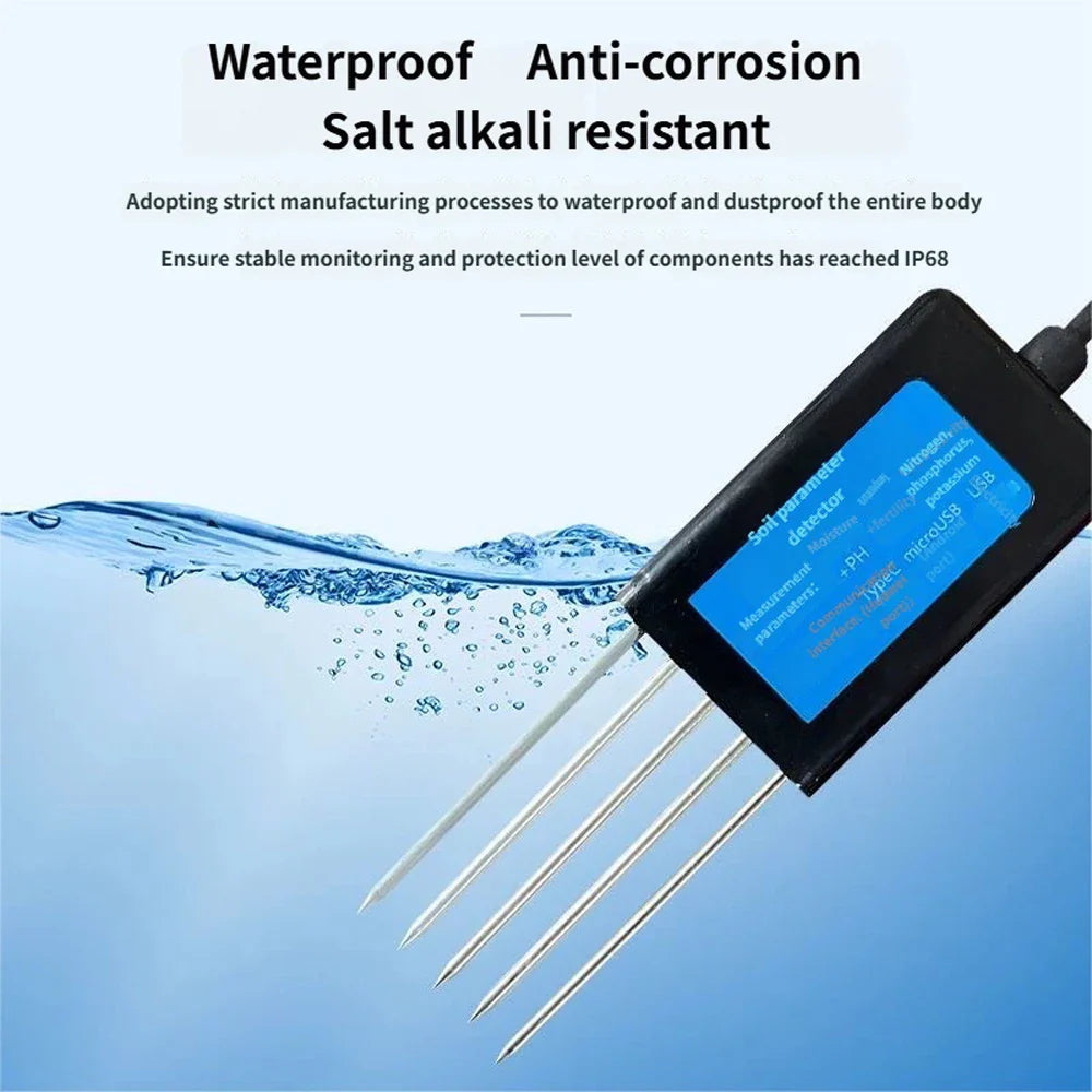 8-in-1 Premium Soil Tester PH EC Meter – 5-Pin Soil Sensor for Temperature, Moisture & NPK Fertility Detection for Farming