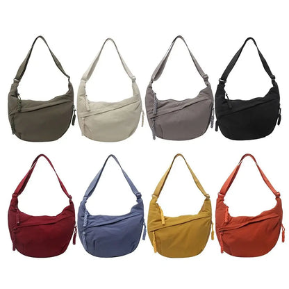 Women’s Casual Canvas Crossbody Bag – Large Capacity Lightweight  Hobo Shoulder Bag Solid Color Dumpling Bag