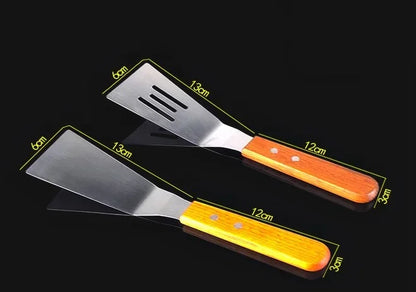 Multi-Purpose Stainless Steel Shovel Spatula with Wooden Rubber Handle - BBQ, Pizza, Steak, Pastry, and More!