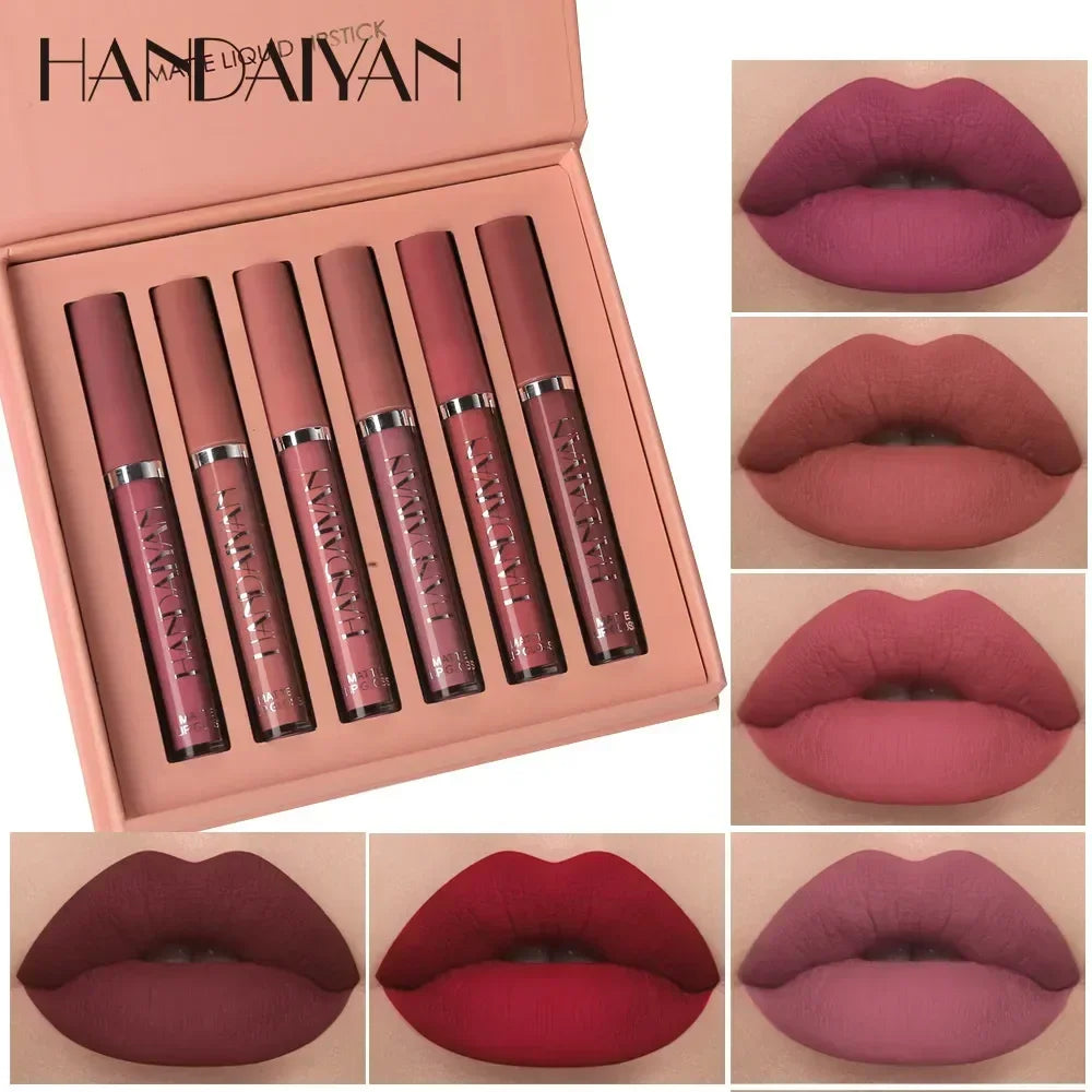HANDAIYAN 6-Piece Matte Lipstick Set – Waterproof, Long-Lasting, Non-Stick Cup Korean Makeup for Women