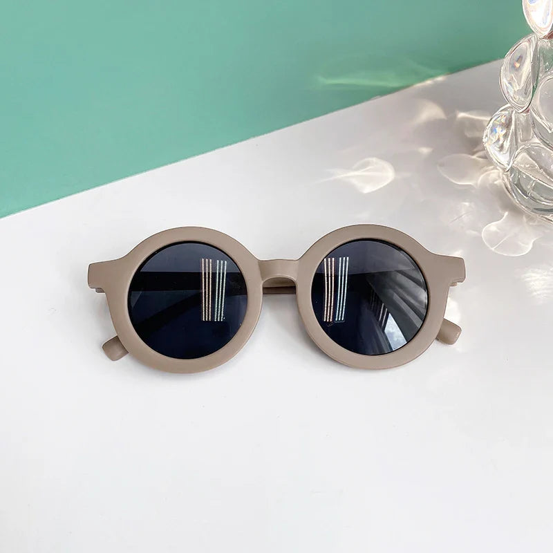 2023 Kids Checker Panel Round Sunglasses – Cute UV400 Sun Protection for Baby Girls & Children Outdoor Wear