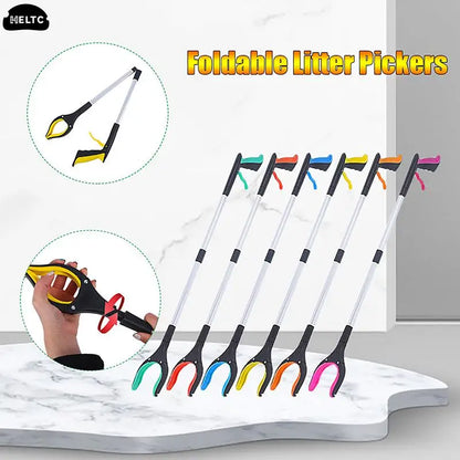 81cm Foldable Litter Picker - Portable Long Handle Garbage Grabber, Arm Extender Tool for Garden and Outdoor Clean-Up