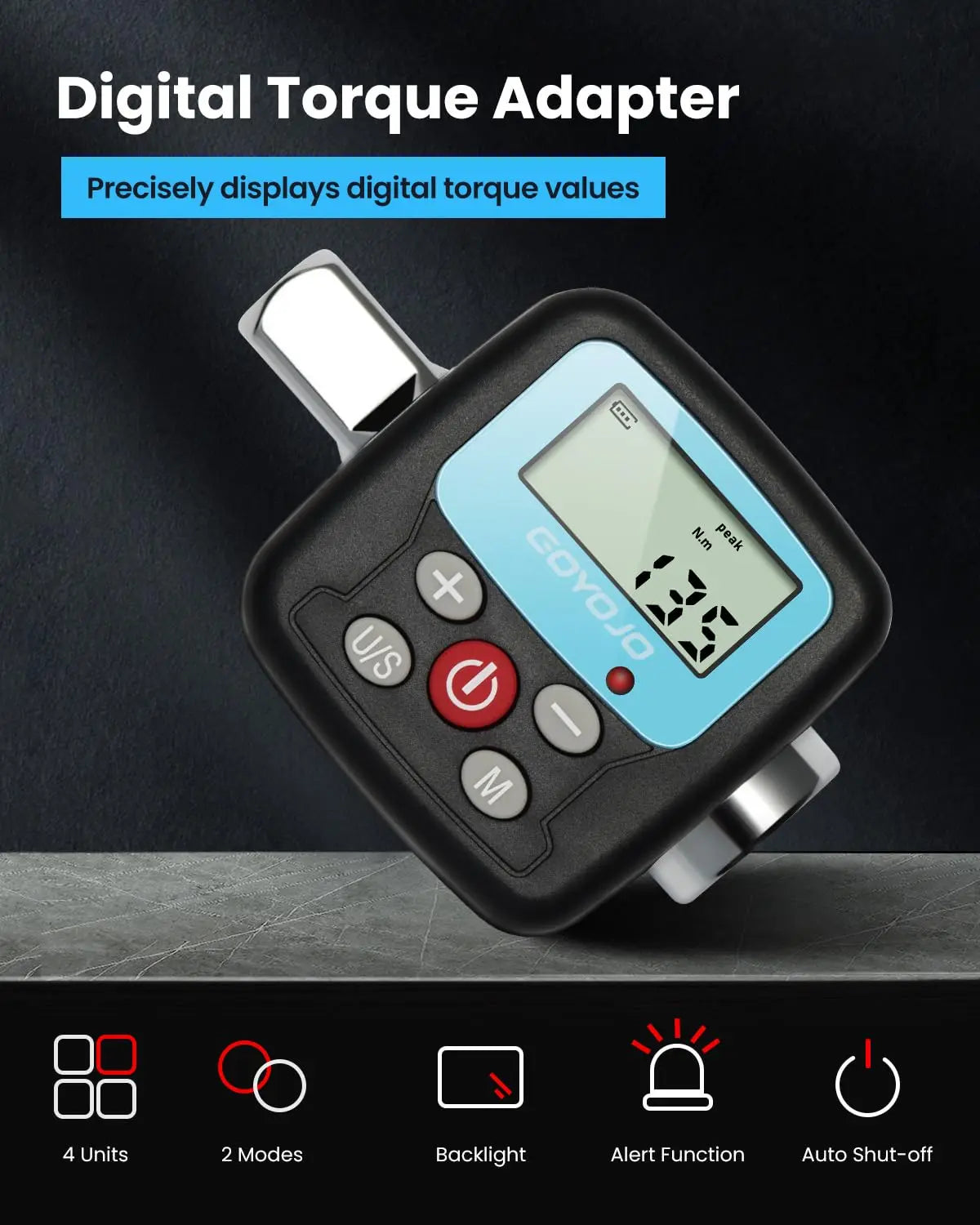 GOYOJO Digital Torque Wrench Adapter | Precision Electronic Tool Converter with LCD Display, Includes 1/2" & 1/4"