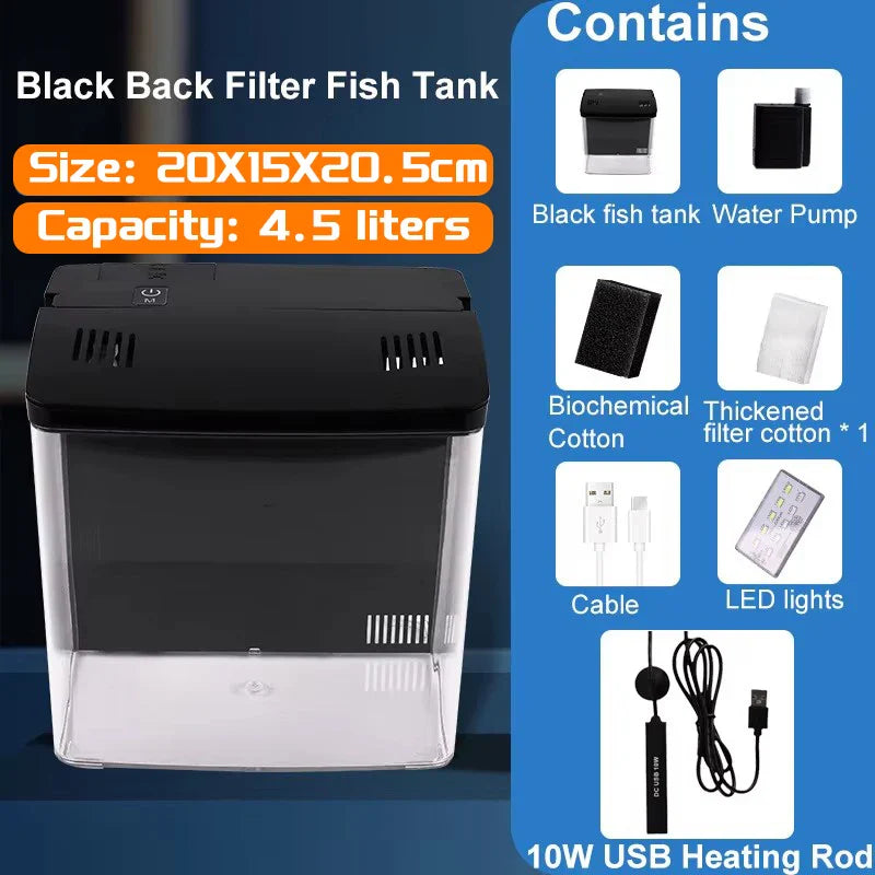 Mini Fish Tank for Living Room - Self-Circulating Eco Tank with Back Filter for Goldfish