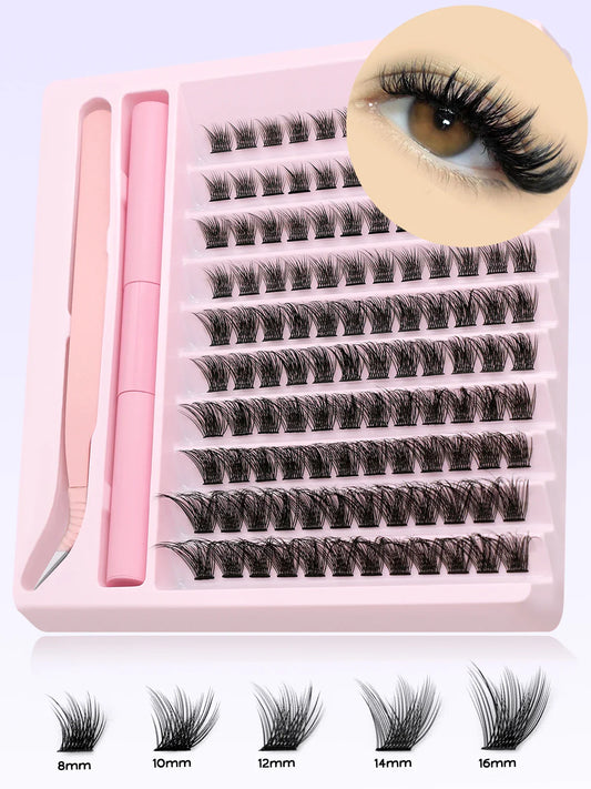 GROINNEYA Eyelash Clusters Kit – DIY Lash Extension with Bond & Seal, Waterproof Strong Hold & Tweezers