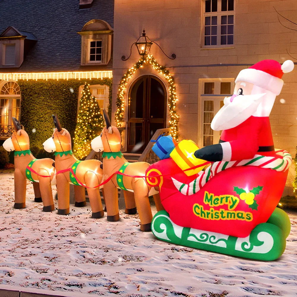 Merry Christmas Tree Arch Inflatable – Santa Claus Sleigh Decoration with LED Light for Home, Garden, and New Year Party Decor