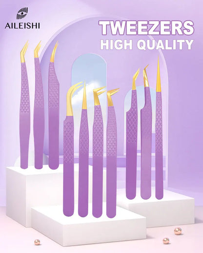 AILEISHI Eyelash Tweezers — Stainless Steel High Precision Anti-Static Extension Tool